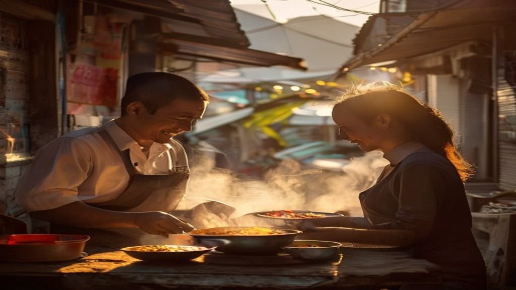 Beragam hidangan khas Jawa Timur: sate ayam, rawon, bakso, dan rujak cingur di pasar tradisional.